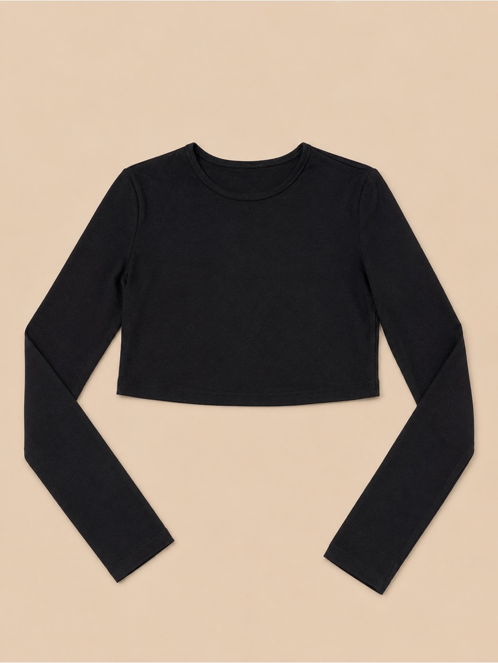 SHEIN Black Ribbed Long-Sleeve Cropped Top